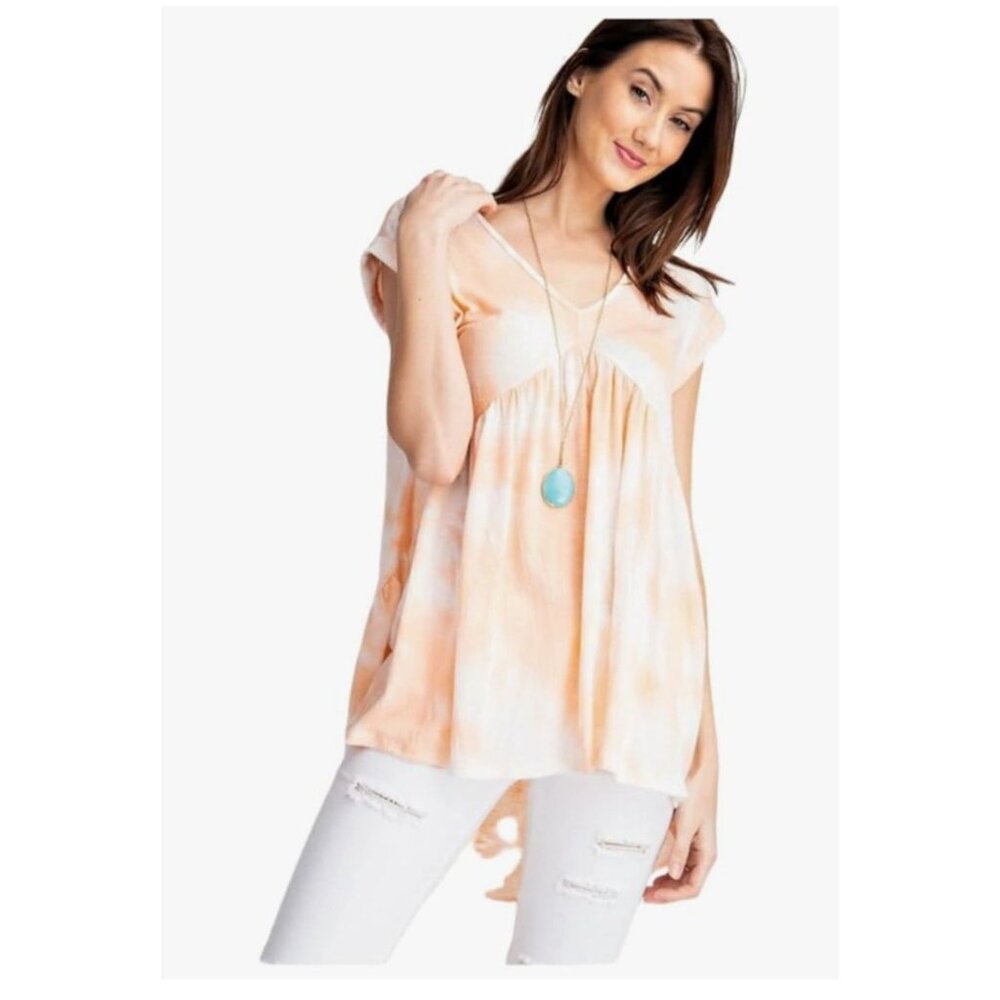 Dar Mode Boho Geometric Tie Dye Short Sleeve High Low Tunic Blouse Green 3XL - Picture 6 of 12